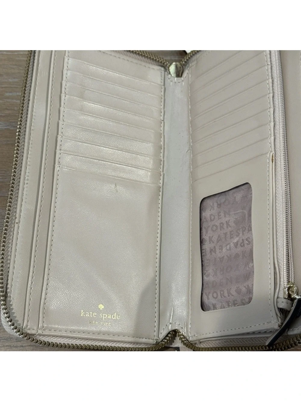 KATE SPADE beige leather zip around large continental wallet